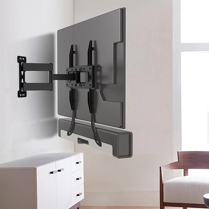WALI Sound Bar Mount Bracket for Mounting Above or Under TV, Fits 32 to 70 inch TVs, 33 lbs. Weight Capacity (SBR201), Black