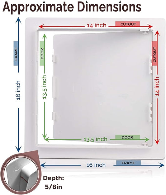 Morvat Access Panel 14x14 Inch for Drywall & Ceiling with Door, Heavy-Duty Durable ABS Plastic & Easy Install Access Box, Wall Hole Cover Plate for Plumbing & Electrical Cables & Wiring, White, 2 Pack