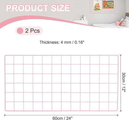 PATIKIL 24"x12" Wire Grid Panel, 2 Pack Board Photo Pictures Memo Display Grid Panels Hanging Organizer Wall Decorative Panel for Home Office Wedding, Pink
