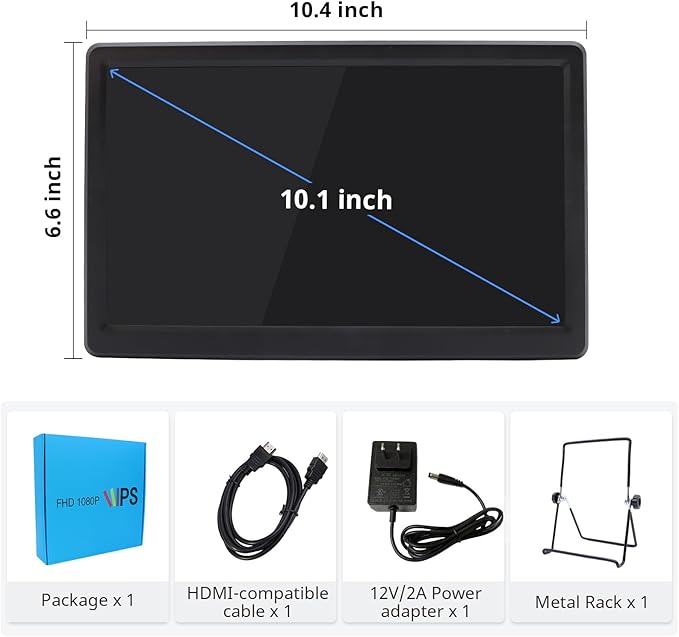 ELECROW 10.1 Inch Portable Monitor - IPS Capacitive Monitor with HD VGA Port,1920x1080P LCD Display Built-in Dual Speakers VESA Mount for Raspberry Pi 5/4/3, PS Xbox, Windows 11/10/8/7