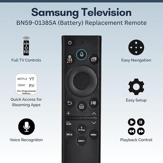 BN59-01385A Samsung TV Remote Control Replacement for Smart TV - Easy Setup, Universal Voice Remote, No Solarcell - Works with Samsung QLED, Frame, Crystal UHD, 4K, & LED Smart TVs