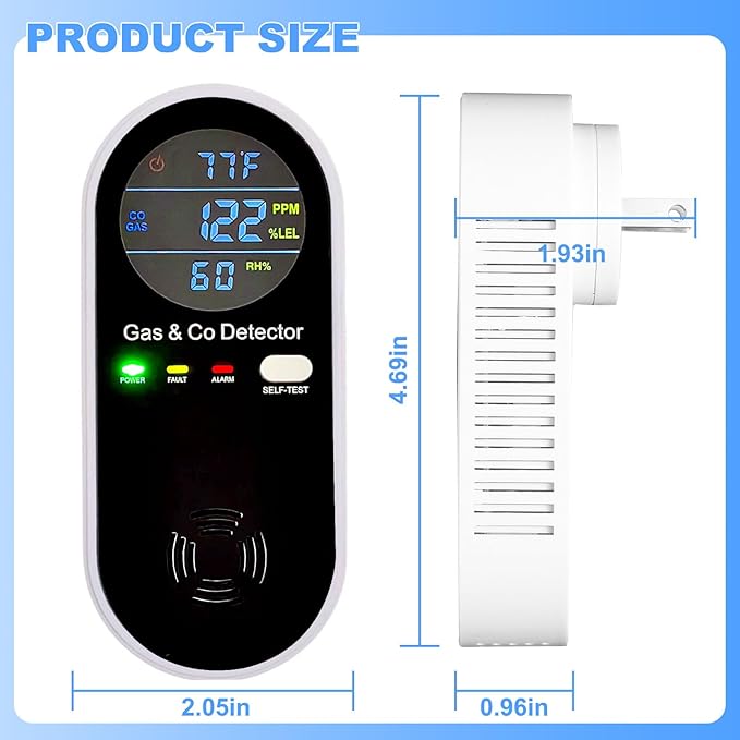 Combustible Gas & Carbon Monoxide Detector 4-in-1 Alarm with Temp/Humidity Sensor β Plug-in CO/Gas Leak Detector for Home, RV, Apartment Safety (Explosive Gas & CO Detection) 1-Pack