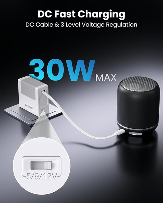 12V 2.5A Power Supply Adapter with Retractable 31.5in DC Power Cord, 30W Retractable Charger with Foldable Plug, Compatible for LED Strip Light, Camera, BT Speaker, GPS, Webcam, Router, TV Box