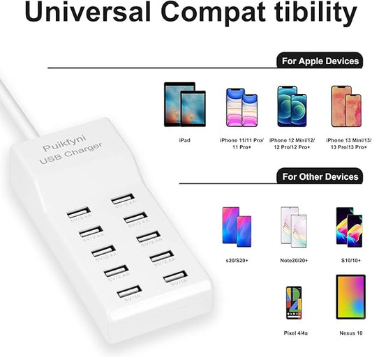 2 Pack 10-Ports USB Charger Station, Power Strips with Surge Protection,Smart USB Charger for Multiple Devices,Smart Watches ,Phones, Tablets for Home,Office,Travel(USB-A Port)