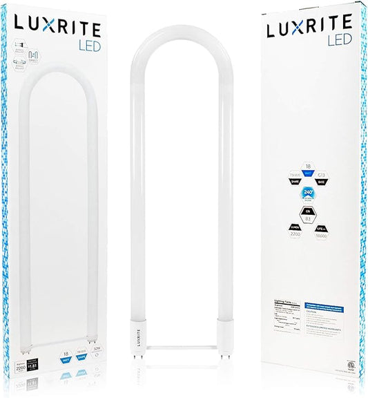 LUXRITE U Bend LED Tube Light, T8 T12, 18W (32W Equivalent), 3000K Soft White, 2000 Lumens, Fluorescent Light Tube Replacement, Direct or Ballast Bypass, DLC and ETL Listed, G13 Base (2 Pack)