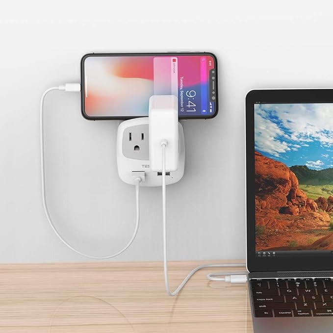 TESSAN Germany France Power Adapter, Type E F Plug Adaptor with 2 USB Ports 2 AC Outlets, US to European Europe German French Spain Greece Iceland Norway Russia Korea Poland