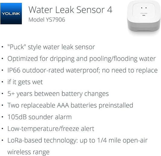YoLink Water Leak Starter Kit: Hub + 6 Leak Sensor 4 (105 dB Siren), LoRa Long-Range, App/SMS/Email Alerts, D2D Offline, 2 AAA Up to 5-Year Battery, Compatible with Alexa/IFTTT/Home Assistant