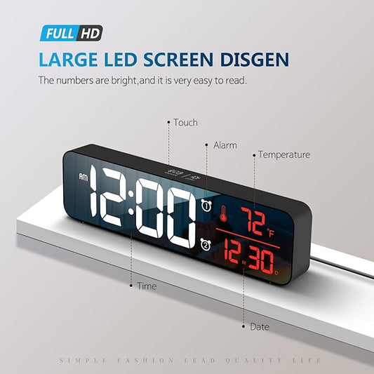 Hournor Digital Clock for Bedroom, Digital Wall Clock for Living Room Decor, Desk Table Clocks, Digital Clock Large Display, Bedroom Smart Alarm Clock for Office Red