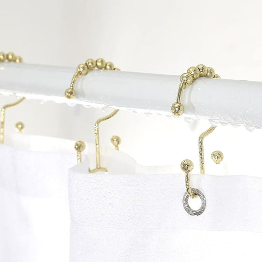 Goowin Shower Curtain Hooks Rings, Stainless Steel Gold Shower Curtain Hooks Rust Proof, Free Sliding Double Shower Hooks for Shower Curtains & Liners (Gold)