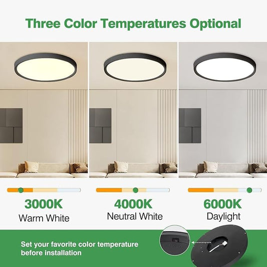 6PK 15.8 Inch LED Flush Mount Ceiling Light Black, 32W, 3480LM, 3000K/4000K/6000K CCT Selectable, Round Flat Panel Light Low Profile Ceiling Light Fitures for Hallway, Kitchen, Bedroom, Laundry Room
