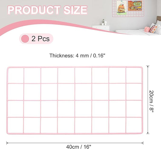 PATIKIL 16"x8" Wire Grid Panel, 2 Pack Board Photo Pictures Memo Display Grid Panels Hanging Organizer Wall Decorative Panel for Home Office Wedding, Pink