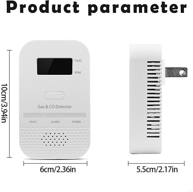 2-in-1 Carbon Monoxide and Combustible Gas Detectors Combination, Plug in Co Leak Detector LNG LPG Monitor for Home Travel RV Essentials, Sound Alarm Over 85dB, 50-Feet Detection Range, 1PCS