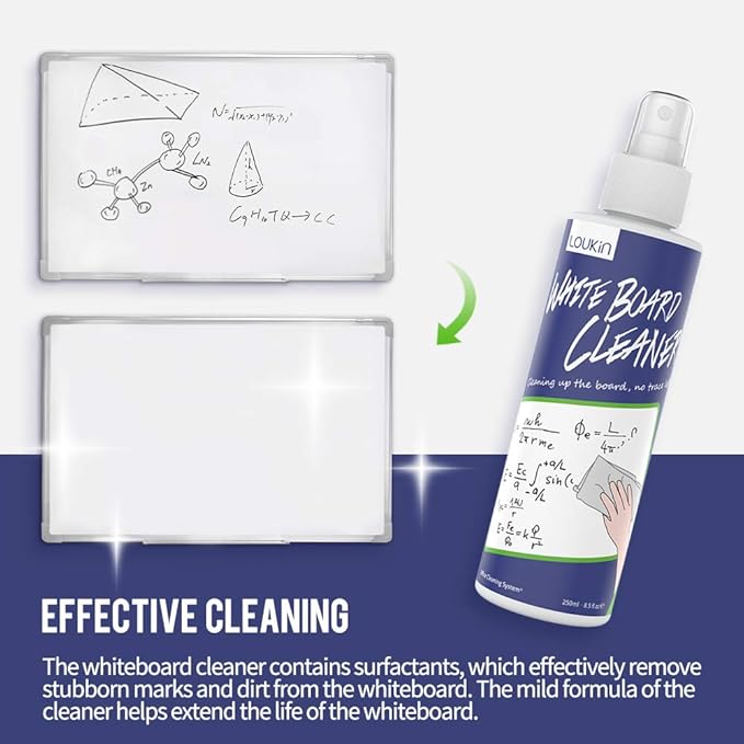 loukin Magnetic Dry Erase Eraser, Whiteboard Eraser, Glass Board Remover, 3.4 fl oz Whiteboard Cleaner Included, for Classroom, Home and Office Use (Blue)