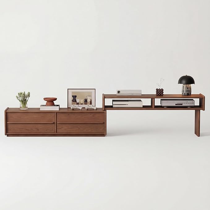 YQJJGL Solid Wood TV Stand for TVs up to 65 Inch, Walnut TV Stand with Storage and Shelf for Living Room, Bedroom, Office