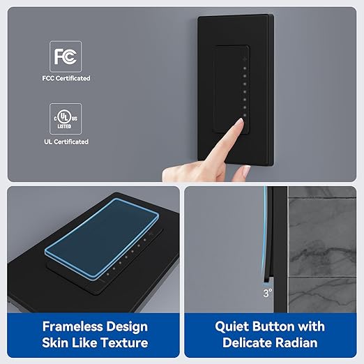 ELEGRP Dimmer Switch, Digital Dimmer Light Switch for LED Lights 150W, INC/HAL 450W, 3 Way LED Dimmer Switch, Needs Neutral Wire, Wall Plate Included, UL Listed, 1 Pack, Matte Black