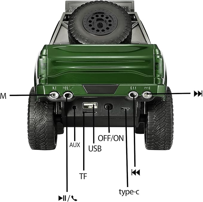 WS-589 Rugged Pickup Truck Bluetooth Replica Speaker β Portable Audio with TWS, LED Party Lights & HD Stereo | Unique Surprise Gift for Music & Truck Lovers (Green)