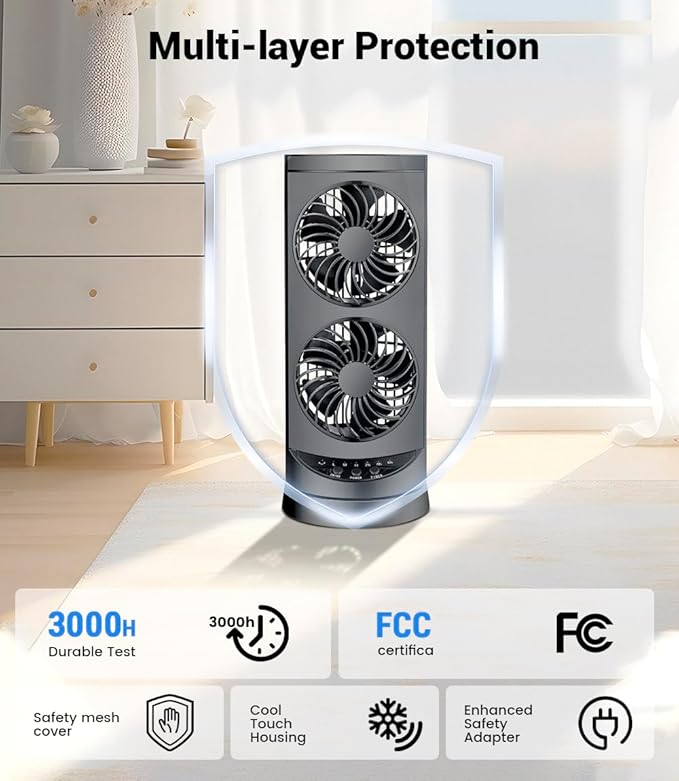 Personal Tower Fan for Bedroom, Portable Desk Table Fan,3 Speeds Cooling Standing Fan with 12H Timer, 60° & 110° Oscillating Floor Tower Fans That Blows Cold Air for Bedroom Office,Dark Grey