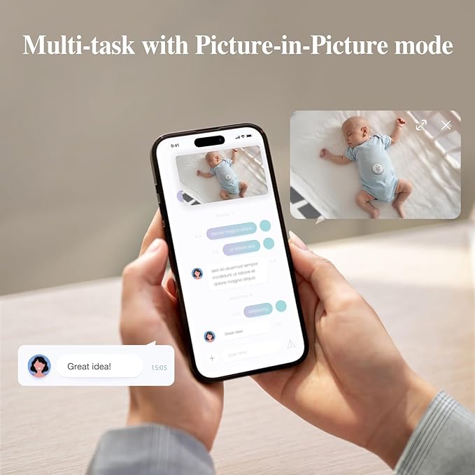 Sense-U AI 2.5K PTZ Baby Camera Monitor with Sensor-Free Sleep Breathing Movement Detection, Smart Security Indoor Video Camera with Background Audio, Cry Detection, No Monthly Fee, for Peace of Mind