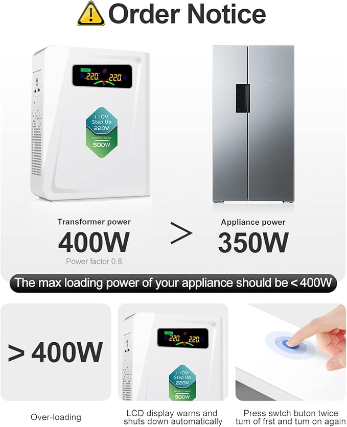 Voltage Converter 110 to 220 Step Up Transformer 500W, No Noise, Ten Protection Functions, CE & CQC Certified ,Using 220V Asia Euro Appliance in US