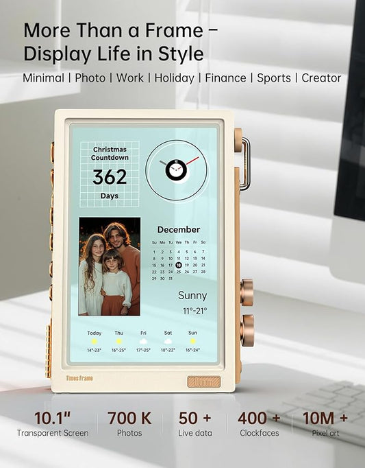 Divoom Times Frame-10.1" WiFi Digital Picture Frame with 64GB, Free App with No Subscription Fees, Supports Uploading Photos/Videos/Calendars/Weather/Sports Scores and Various DIY Content