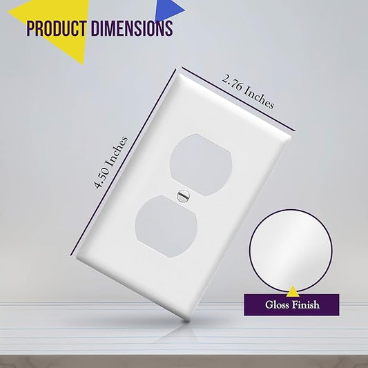 ENERLITES Duplex Wall Plates Kit, Electrical Outlet Covers, Standard Size 1-Gang 4.50" x 2.76", Unbreakable Polycarbonate Thermoplastic, Electric Receptacle Plug Covers, 8821-W-5PCS, White (5 Pack)