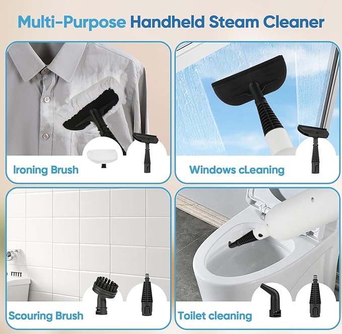 Mxnsewr Steam Mop All-in-one Multi-Functional Powerful Steam Cleaner, Handheld Detachable Floor Steamer with 2 Steam Level, 380ML Water Tank & 23FT Power Cord for Whole Home Use(White)