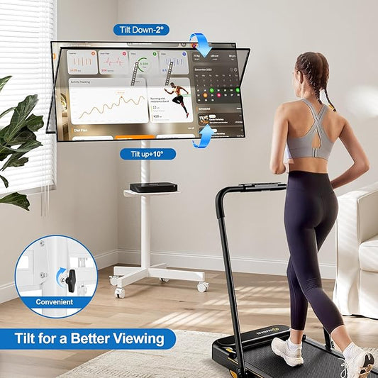 HOLMAXD Mobile TV Stand for 23-65 Inch LCD LED Flat/Curved Panel Screen TVs, Height Adjustable Rolling TV Stand with Tilt Mount and Shelf, Portable Stand Holds up to 110 lbs, Max VESA 400x400mm, White