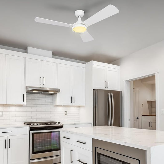 SMAAIR 52 Inch Smart Wifi Ceiling Fans with Dimmable LED Lights and Remote, Compatible with Alexa/Google Home/Siri/APP, Outdoor DC Fans with 10 Speeds, Timer/Schedule,White