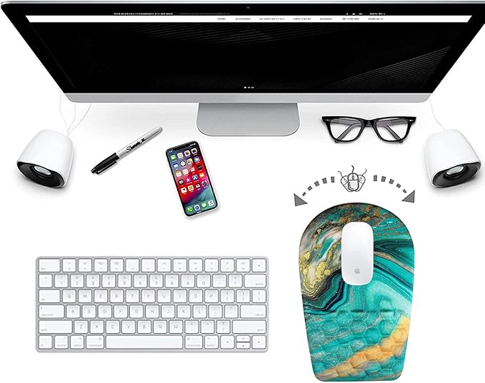 BOCHEERY Ergonomic Mouse Pad Wrist Support,Upgrade Mousepad with Massage Design,Non-Slip PU Base Desktop Mouse Pads for Pain Relief, Computer, Office & Home,12 x 8 in(F-Golden Green Marble)