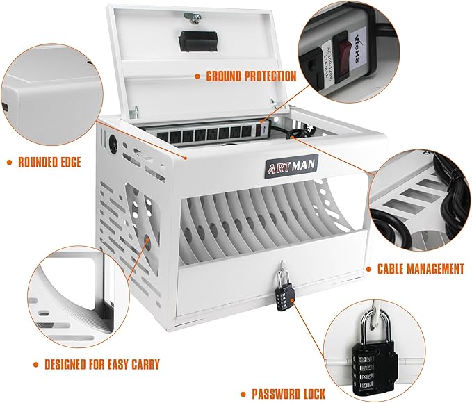16 Device Wall-Mount Charging Station for Laptops/Tablets/iPads/Chromebooks,16 Bay Lockable Charging Cabinet with Power Strip for Classroom,School Storage Charging Cabinet,Fully Assembly(16 Bay-White)