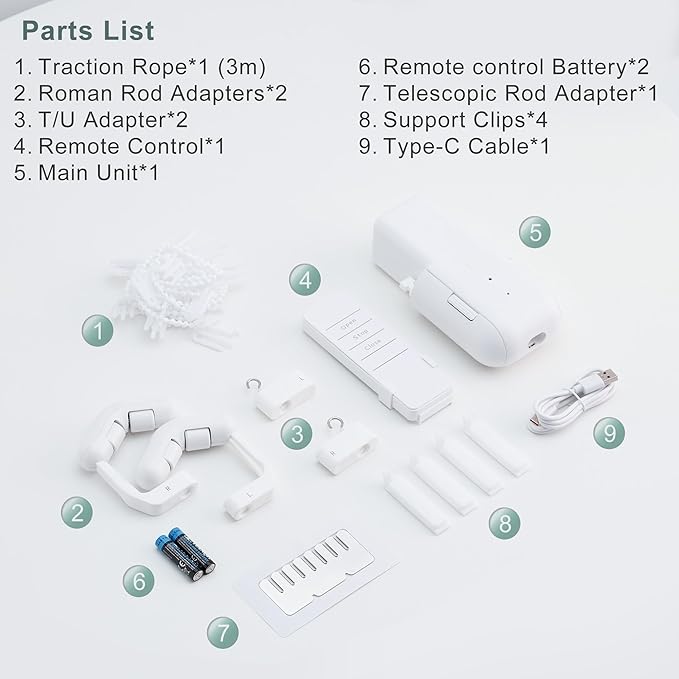 Takkicept Automatic Curtain Opener Electric: Smart Remote Control Closer|Long-Lasting Battery/Type-C|No Drill for 8-40mm Roman Rods/T-Tracks & U-Rails|Quiet Motor Robot for Bedroom/living room