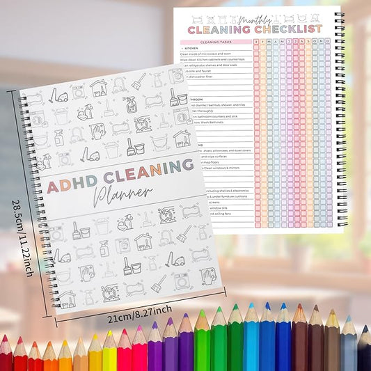 ADHD Cleaning Planner, Cleaning Plan Schedule and Checklist for Adults and Teens, Adhd Cleaning and Organizing Planner, Daily Weekly Monthly Checklist for Home, Reusable DIY Household Cleaning Planner