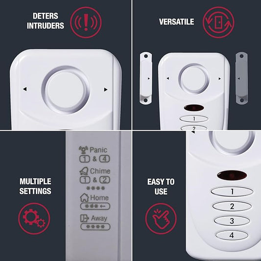 Sabre Elite Wireless Door Alarm with Exit/Entry Delay Mode, Home Mode & Keypad, Deters Intruders w/ 120dB Alarm Heard Up to 1,500 ft, Versatile Settings, Works on Both Left & Right Side Opening Doors