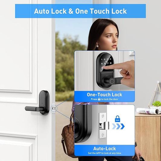 Smart keypad Door Lock with Handle,Fingerprint Keyless Entry Digital Lock with Built-in doorbell for Front Door,Bedroom,biometric Door knob