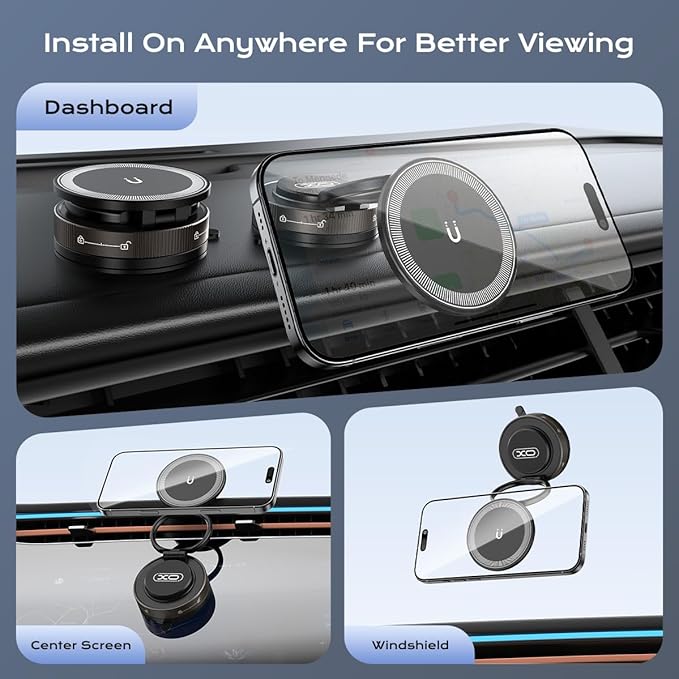 Nano Gel Car Phone Holder, 360°Rotation Adjustable Magnetic Cellphone Mount Foldable Car Phone Stand Strong Suction Phone Holders for Car/Makeup/Gym/Mirror,Fit for All Magsafe Smartphones