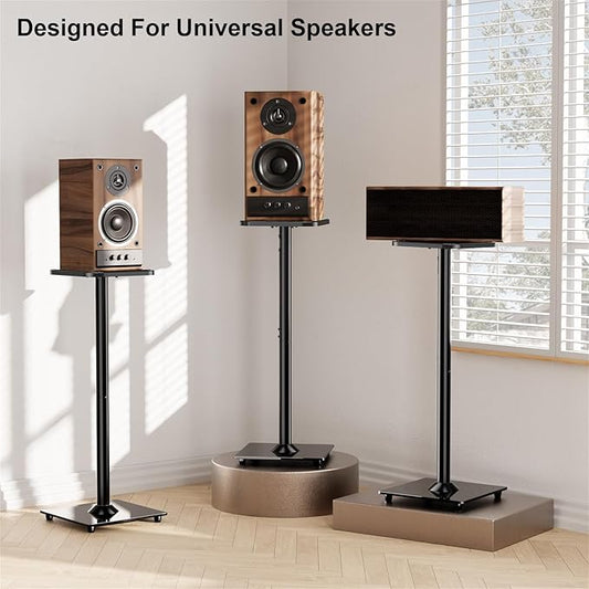ELIVED Universal Speaker Stand Pair, 31 Inch Height Bookshelf Speaker Stands for Satellite Speaker Large Speaker Up to 22 lbs, Surround Sound Speaker Stand with Cable Management, Black, YD5022