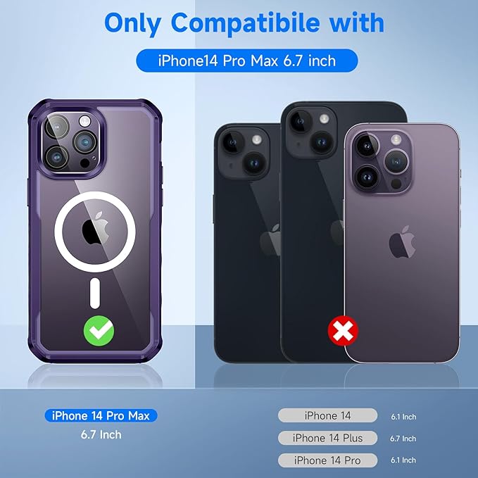 seacosmo for iPhone 14 Pro Max Case, Full Body Bumper with Built-in 9H Tempered Glass Privacy Screen Protector and Camera Lens Protector, Compatible with MagSafe, Shockproof Phone Cover, 6.7", Purple