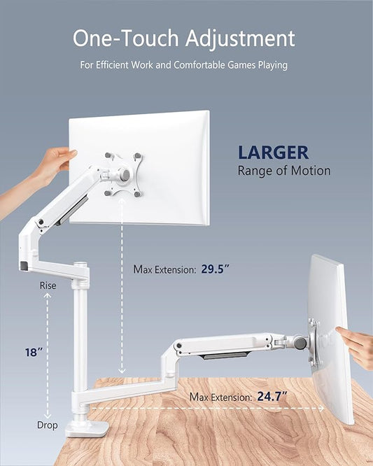 Ergounion Premium Dual Monitor Stand for Desk, High-Grade Aluminum Stacked Monitor Arm with Heavy-Duty Mechanical Spring, Adjustable Vertical Double Monitor Mount for 13-40 inch Screens, White