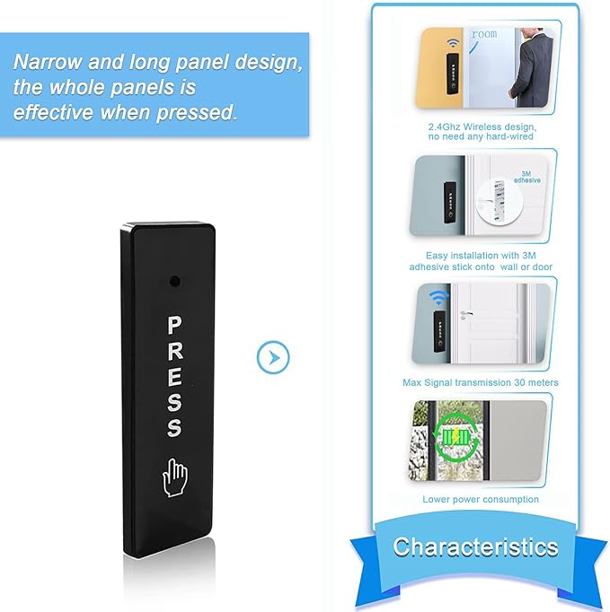 2.4GHz WiFi Access Control 400lb Holding Force Electic Magnetic Door Lock System Kit with Remote and Smartphone app Control, paired with Wireless Slim Push Switch (Wireless Push Switch)