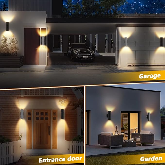 RIDALUX Outdoor Wall Lights Porch Sconce: 6 Pack LED Cylinder Up Down Wall Lights - Exterior Light Fixture for Patio House