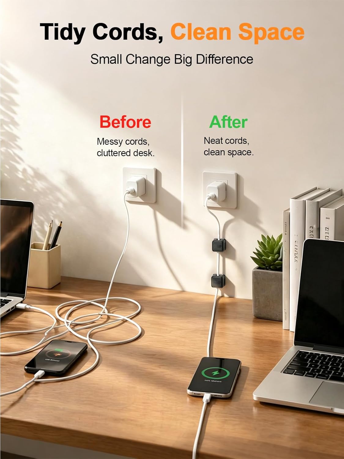 9 Pack Cord Organizer, Magnetic Cable Clips, Under Desk Management, Black | 0.27in Cable Compatible,Strong Adheive Wire Holder Keeper,Easy Open Phone Charger Holder for Home Car Desk Nightstand Office