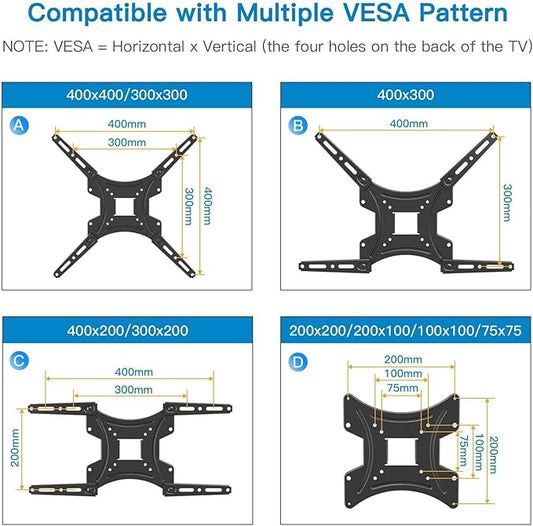 Full Motion TV Wall Mount Bracket Articulating Arms Swivels Tilts Extension for Most 24-55 Inch LED LCD Flat Curved Screen TVs, Max VESA 400x400mm up to 66lbs by Pipishell