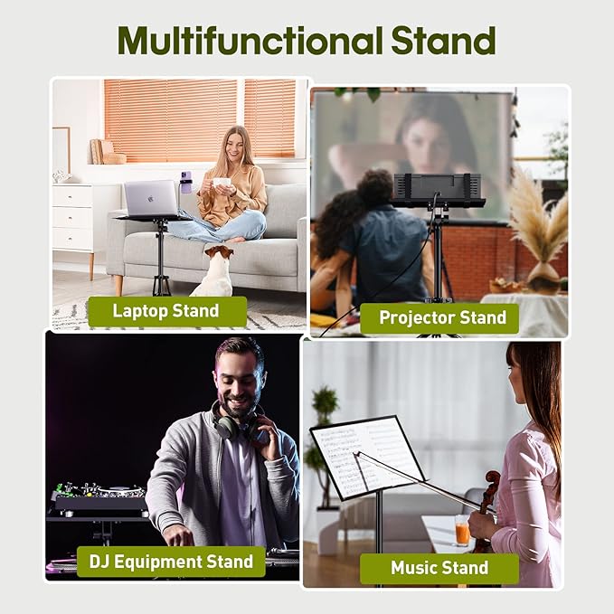 ORWOD Projector Stand Laptop Tripod - Portable Tripod Adjustable Height 20 to 60 Inch, Projector Stand with Gooseneck Phone Holder & Mouse Tray, Laptop Floor Stand for Podium, Studio, DJ Racks