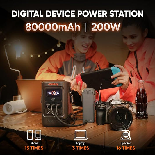 Jackery Explorer 240D Power Bank (80,000mAh), LiFePO4 Battery 256Wh Portable Power Station, USB-C Cable Included,200W DC Output,1-Hour Fast Charging, Compact for Outdoor Camping, Travel, Emergencies