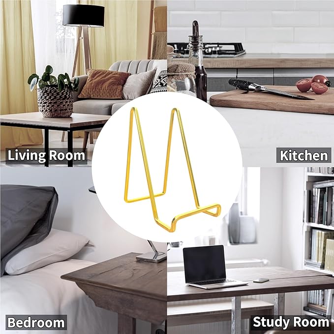 3 Pack 6 inch Metal Plate Stands for Display, Plate Holder Pictures Frame Easel Display Stand, Tabletop Picture Stand, Iron Easels for Display Photo Frames, Plates, Vinyl Record,Book, Plaque, Sign