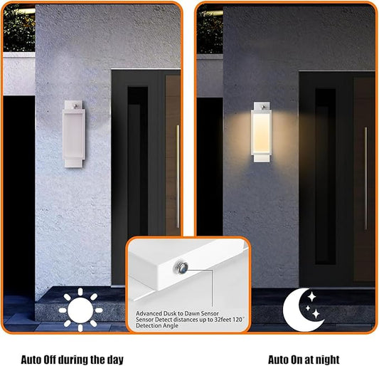 Modern Outdoor Light Fixtures Dusk to Dawn Outdoor Lighting,15" Exterior Wall Sconce, Porch Light, Black Garage Lights Wall Lamp, Waterproof Outdoor Lights for House, Garden, Front Door,White