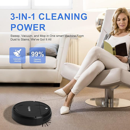 Robot Vacuum, Featuring a 3-in-1 Comprehensive Cleaning System That vacuums and mops, with 3000Pa Suction Power. This Ultra-Thin and Quiet Robot Vacuum and mop is Ideal for pet Hair and Hard Floors-D