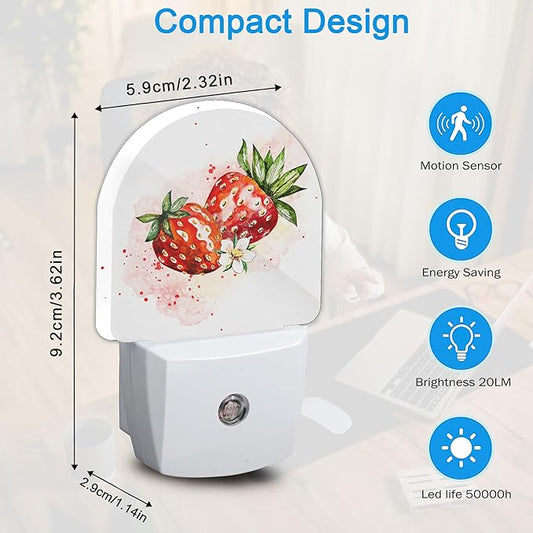 YESPOAK Night Light,Strawberry Berry Flower Night Lights Plug Into Wall Dusk to Dawn Sensor for Bedroom,Bathroom and Living Room for Women/Girls Gifts