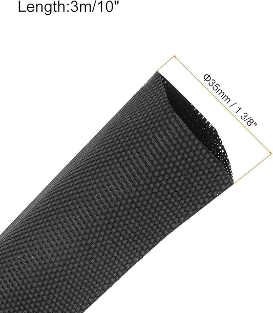MECCANIXITY Braided Cable Sleeves Heat Shrinkable Fabric Sleeving, 1 3/8" 10ft Black 2:1 Ratio Heat Shrinkable Cord Protector for Harness Cable, Network Cable Protection, Cable Management