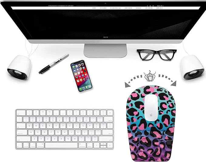 BOCHEERY Ergonomic Mouse Pad Wrist Support,Upgrade Mousepad with Massage Design,Non-Slip PU Base Desktop Mouse Pads for Pain Relief, Computer, Office & Home,12 x 8 in(F-Purple Leopard)